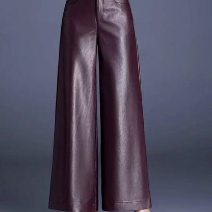 Faux Leather High Waist Wide Leg Trousers