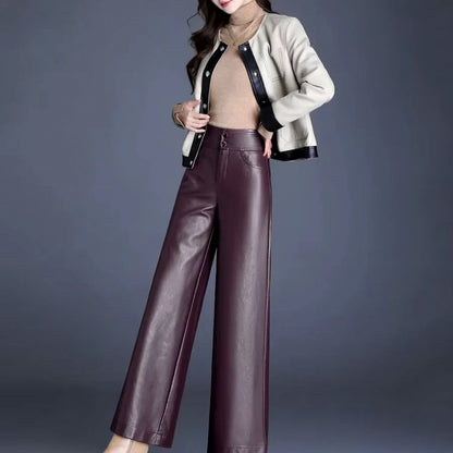 Faux Leather High Waist Wide Leg Trousers