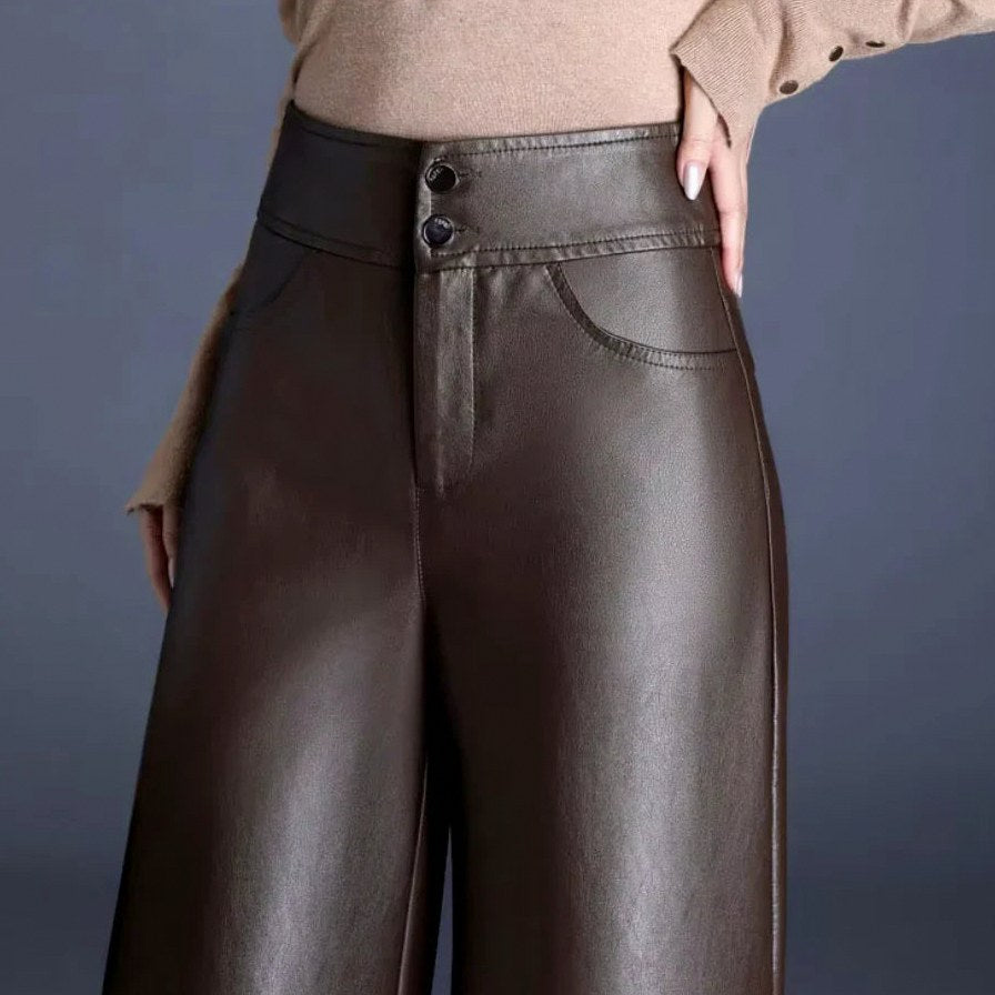 Faux Leather High Waist Wide Leg Trousers