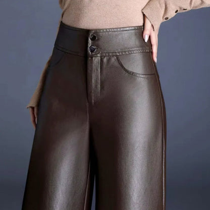 Faux Leather High Waist Wide Leg Trousers