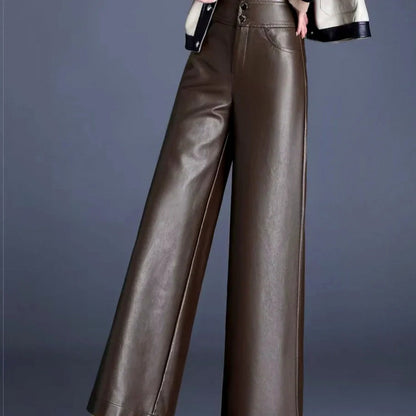 Faux Leather High Waist Wide Leg Trousers