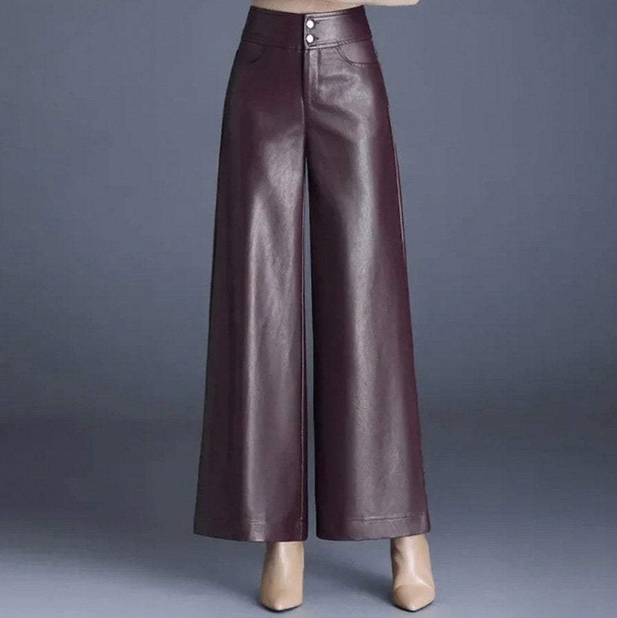 Faux Leather High Waist Wide Leg Trousers