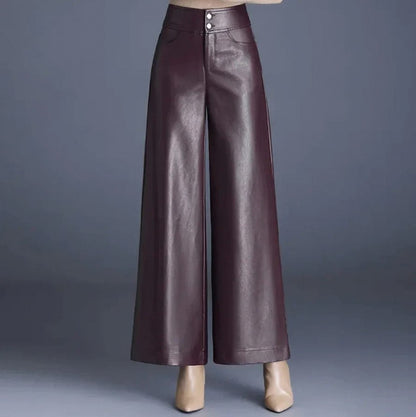 Faux Leather High Waist Wide Leg Trousers