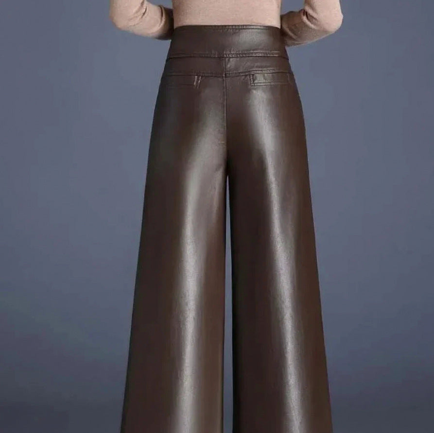 Faux Leather High Waist Wide Leg Trousers