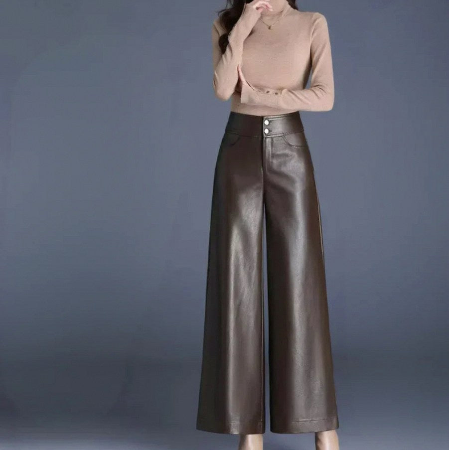 Faux Leather High Waist Wide Leg Trousers