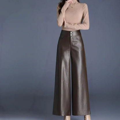 Faux Leather High Waist Wide Leg Trousers