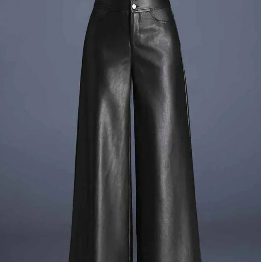 Faux Leather High Waist Wide Leg Trousers