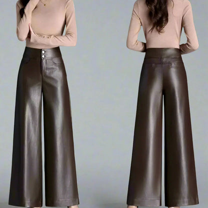 Faux Leather High Waist Wide Leg Trousers
