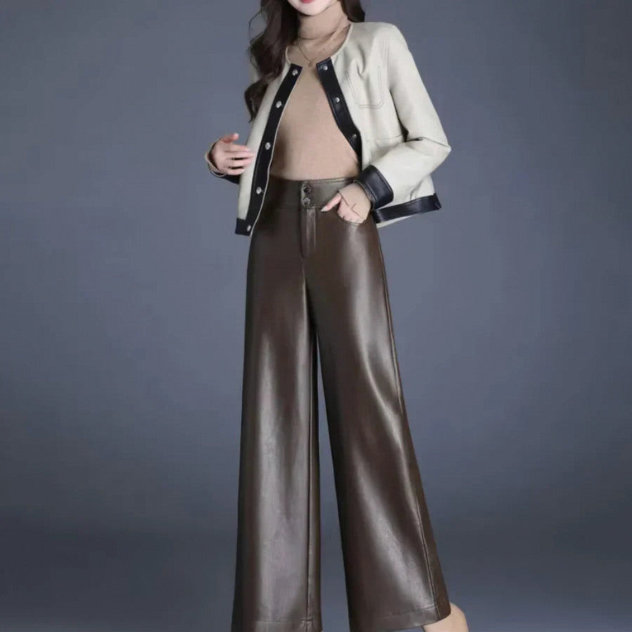 Faux Leather High Waist Wide Leg Trousers