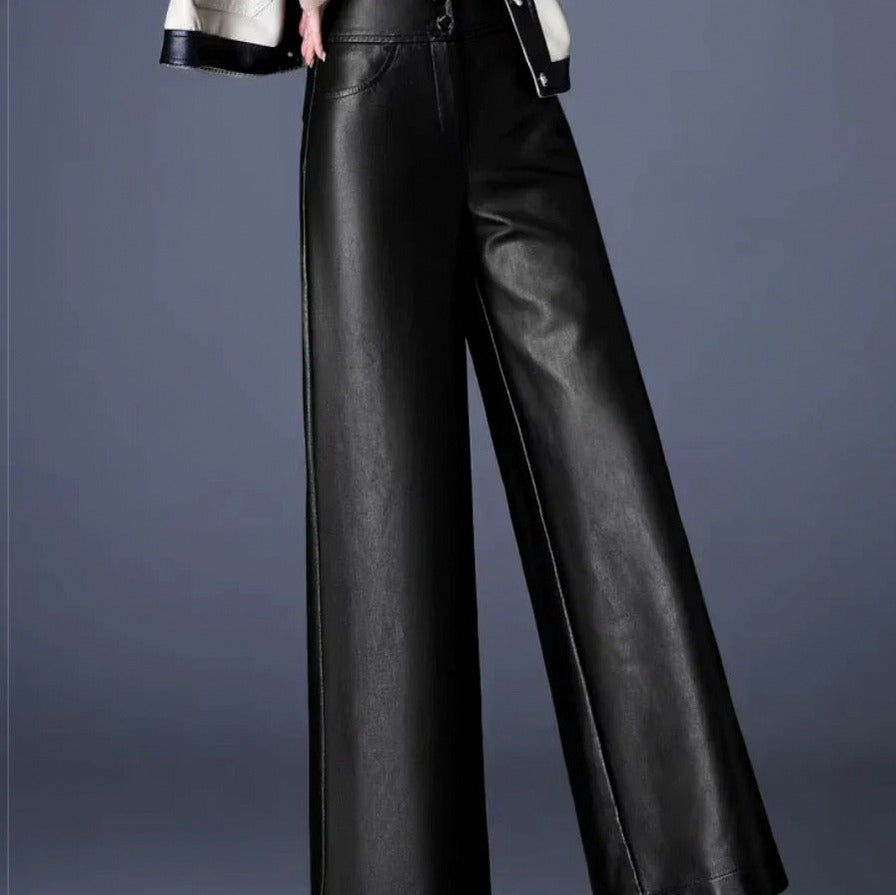 Faux Leather High Waist Wide Leg Trousers