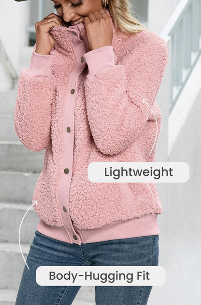 Fleece Funnel Neck Button Jacket