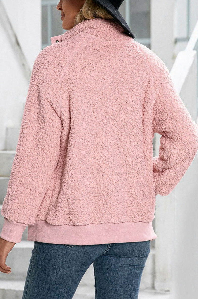 Fleece Funnel Neck Button Jacket