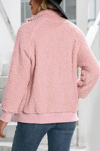 Fleece Funnel Neck Button Jacket