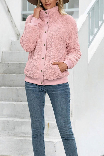 Fleece Funnel Neck Button Jacket
