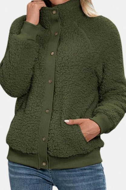 Fleece Funnel Neck Button Jacket