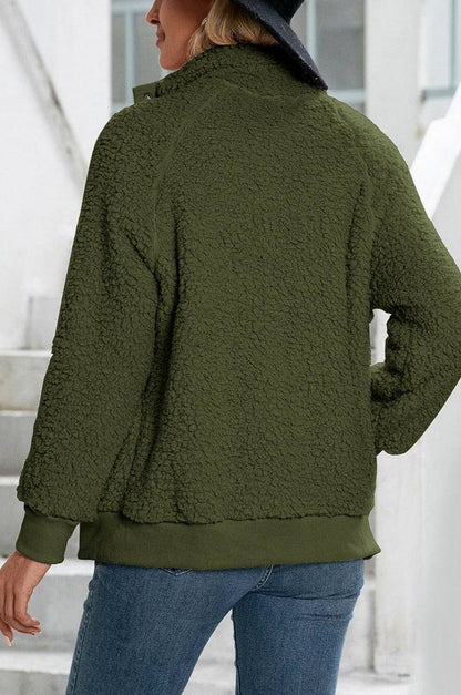 Fleece Funnel Neck Button Jacket