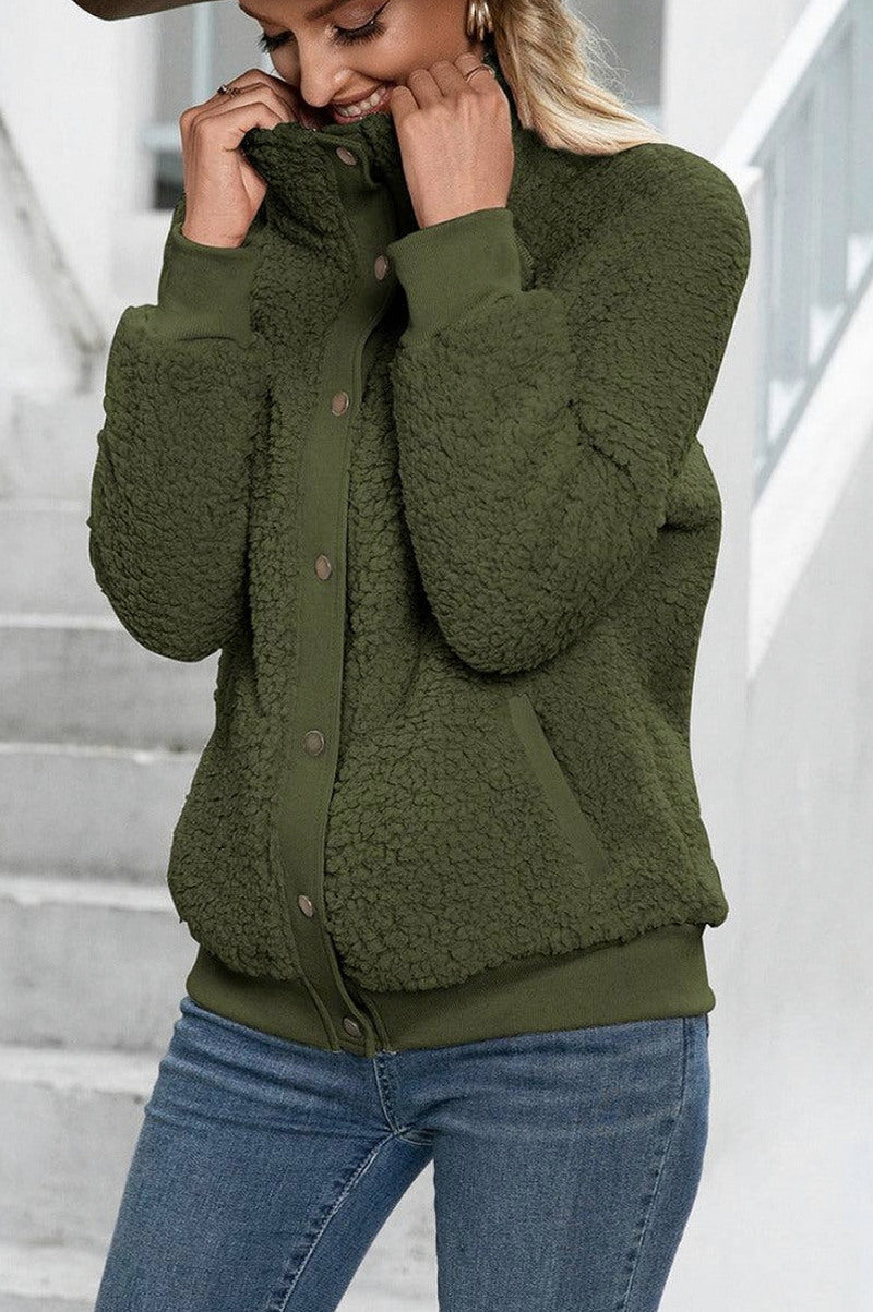 Fleece Funnel Neck Button Jacket