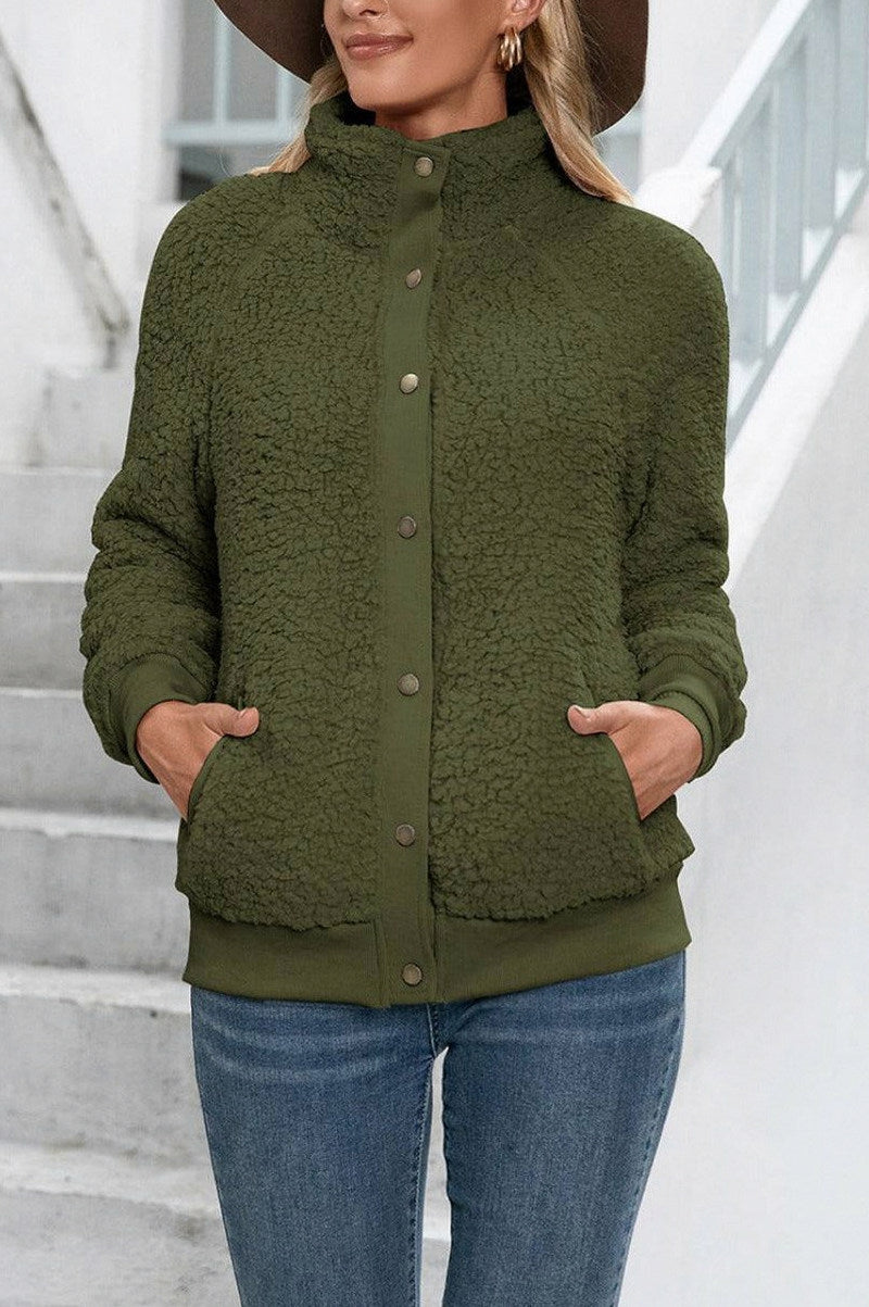 Fleece Funnel Neck Button Jacket