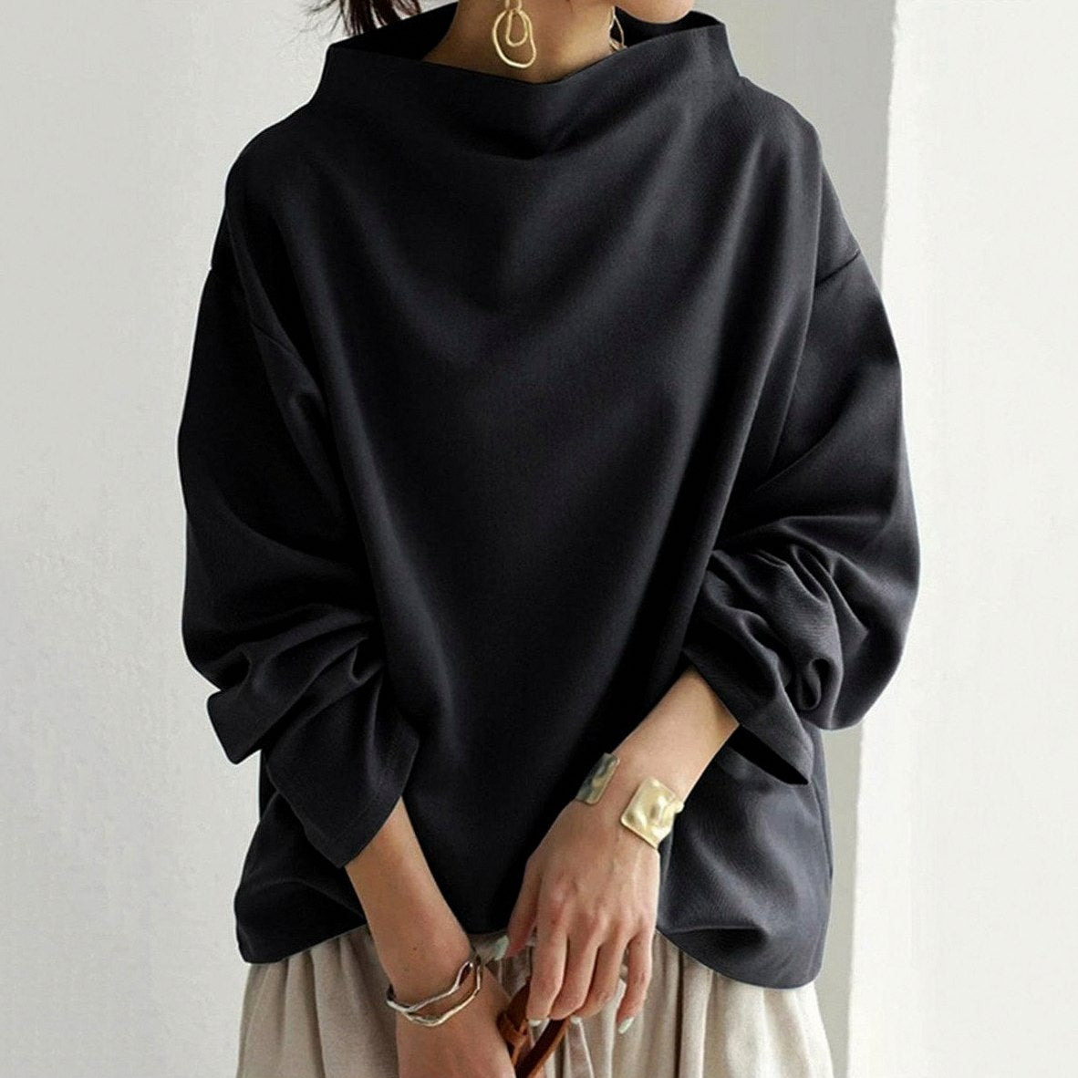 Funnel Neck Long Sleeve Relaxed Top