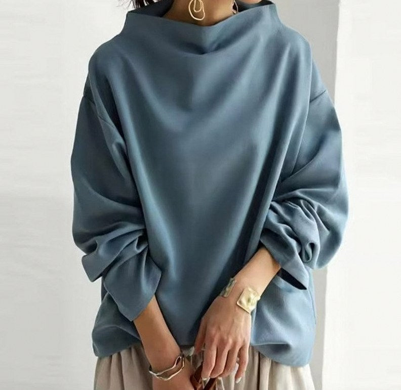 Funnel Neck Long Sleeve Relaxed Top