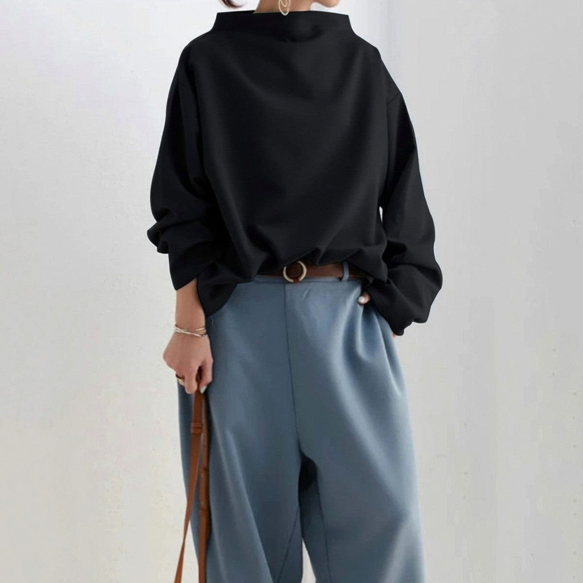 Funnel Neck Long Sleeve Relaxed Top