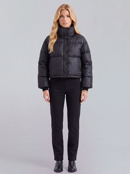 High Funnel Neck Cropped Puffer Jacket