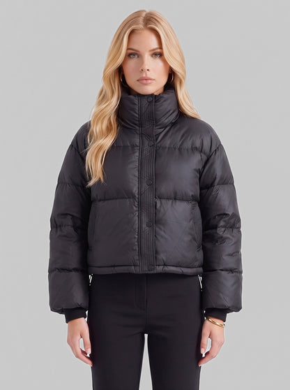 High Funnel Neck Cropped Puffer Jacket