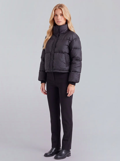 High Funnel Neck Cropped Puffer Jacket