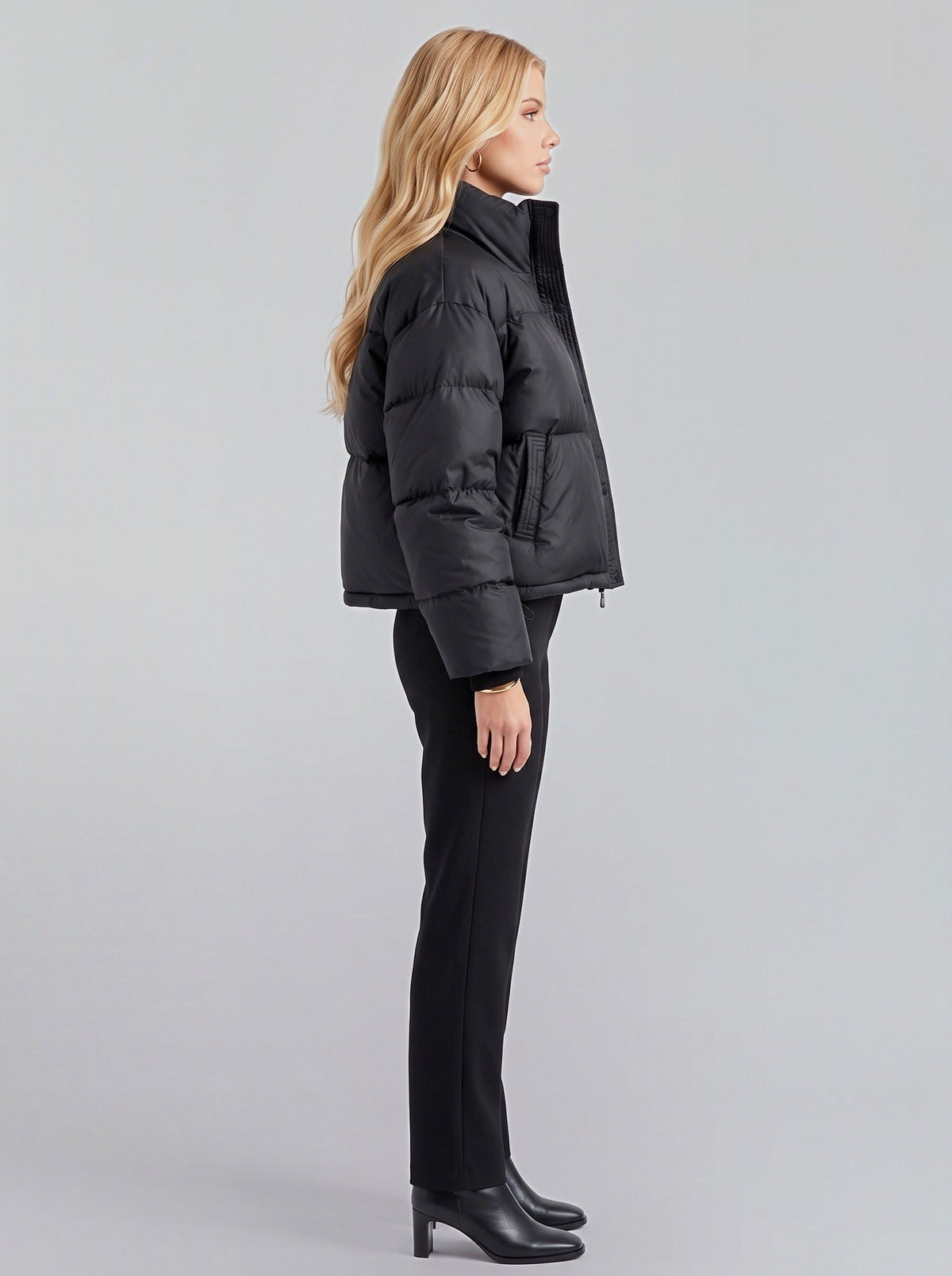High Funnel Neck Cropped Puffer Jacket