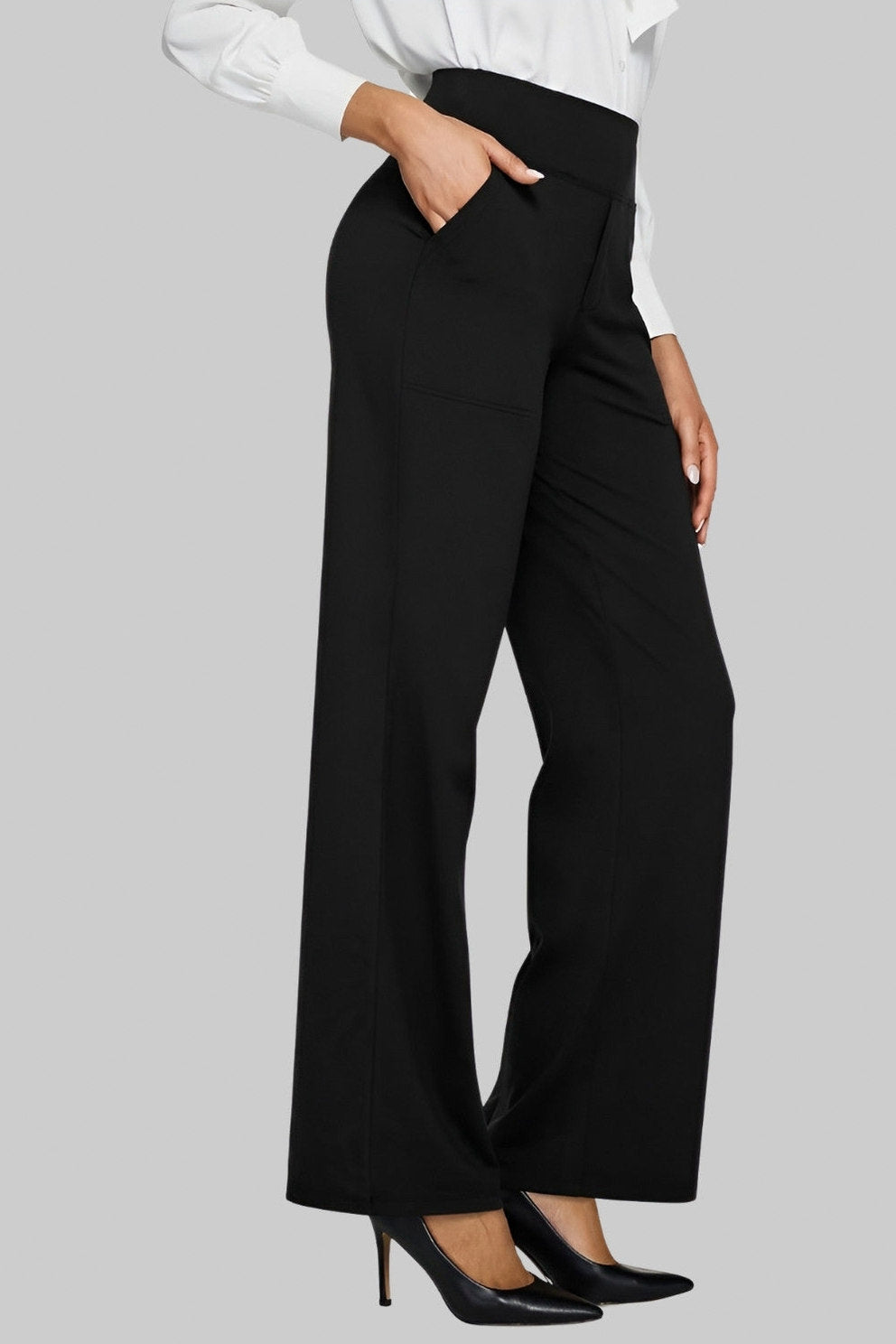 Jersey High Waist Straight Leg Trousers