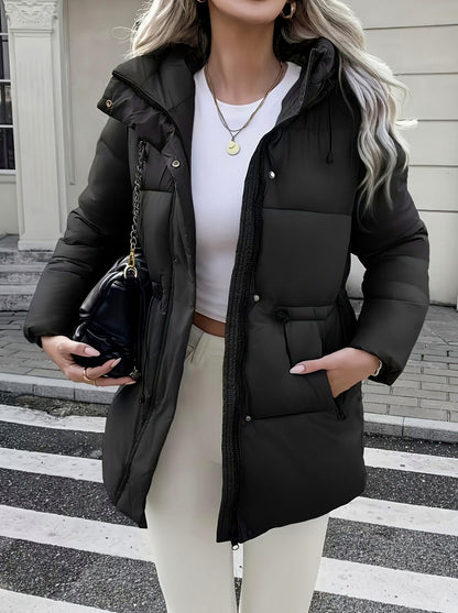 Hooded Drawstring Waist Puffer Coat