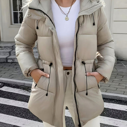 Hooded Drawstring Waist Puffer Coat