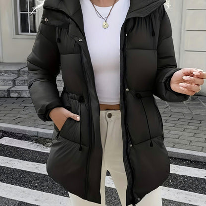 Hooded Drawstring Waist Puffer Coat