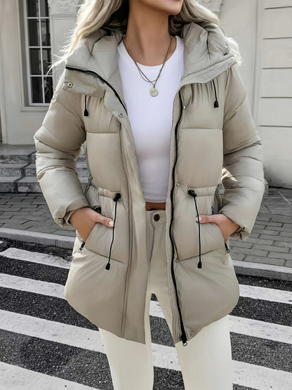 Hooded Drawstring Waist Puffer Coat