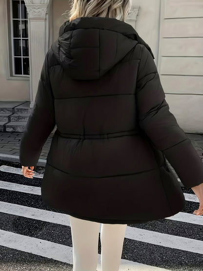 Hooded Drawstring Waist Puffer Coat