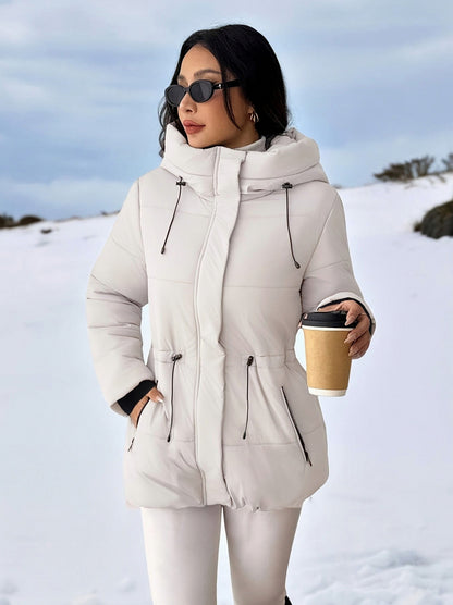 Hooded Drawstring Waist Puffer Coat