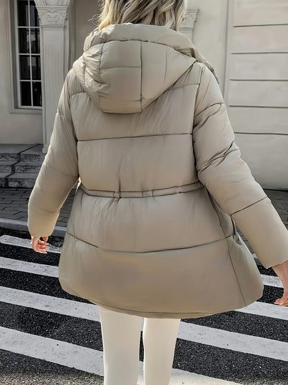Hooded Drawstring Waist Puffer Coat