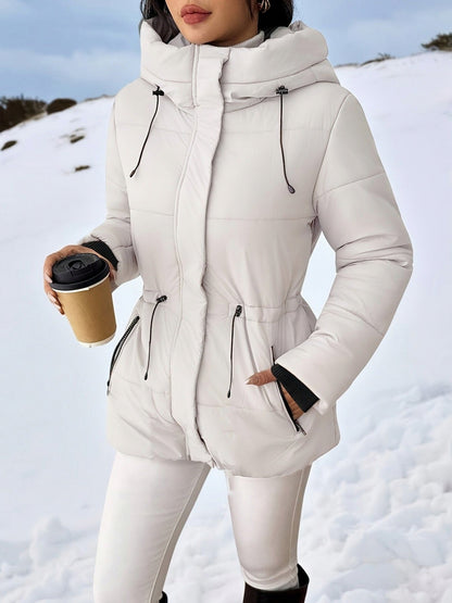 Hooded Drawstring Waist Puffer Coat