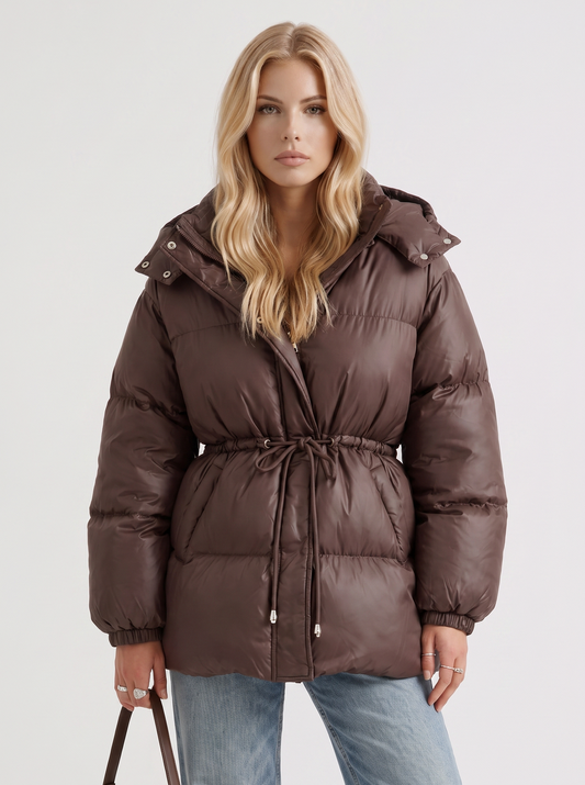 Hooded Long Sleeve Drawstring Puffer Jacket
