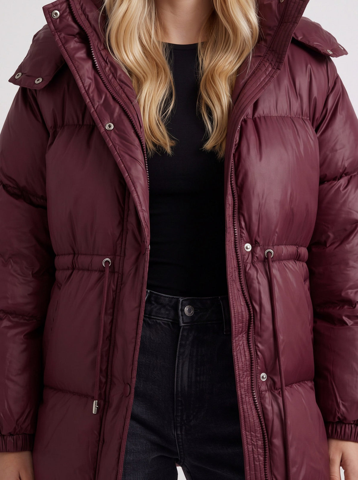 Hooded Long Sleeve Drawstring Puffer Jacket