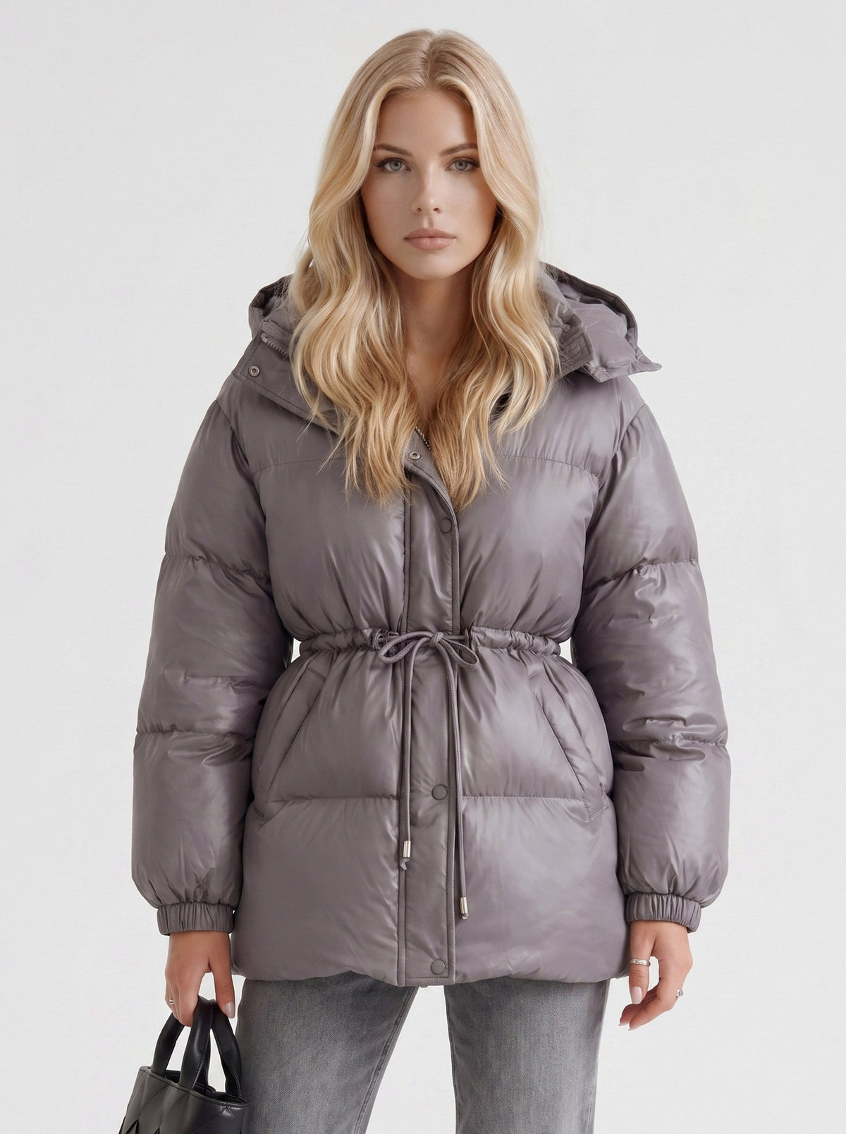 Hooded Long Sleeve Drawstring Puffer Jacket