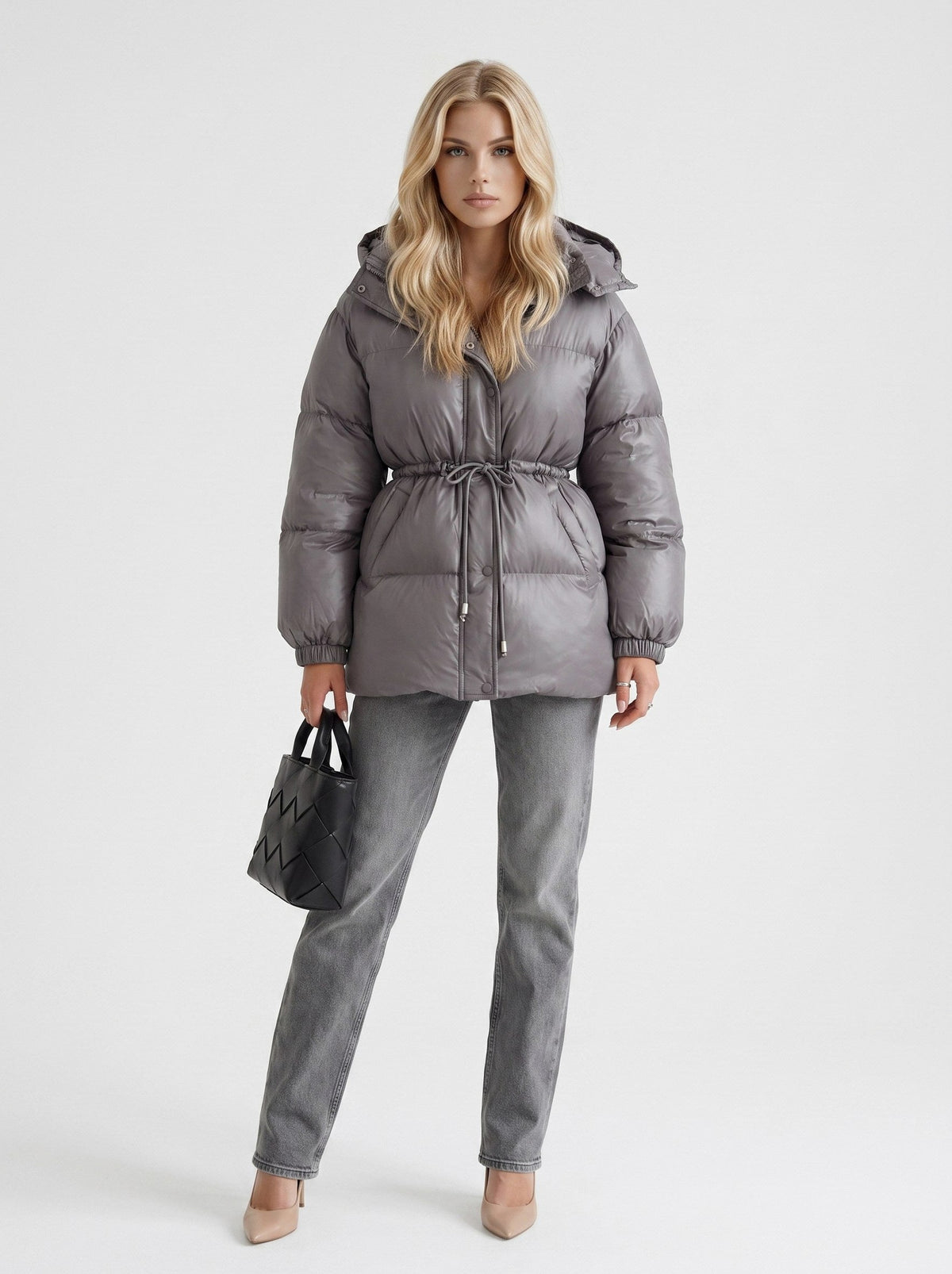 Hooded Long Sleeve Drawstring Puffer Jacket