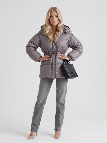 Hooded Long Sleeve Drawstring Puffer Jacket