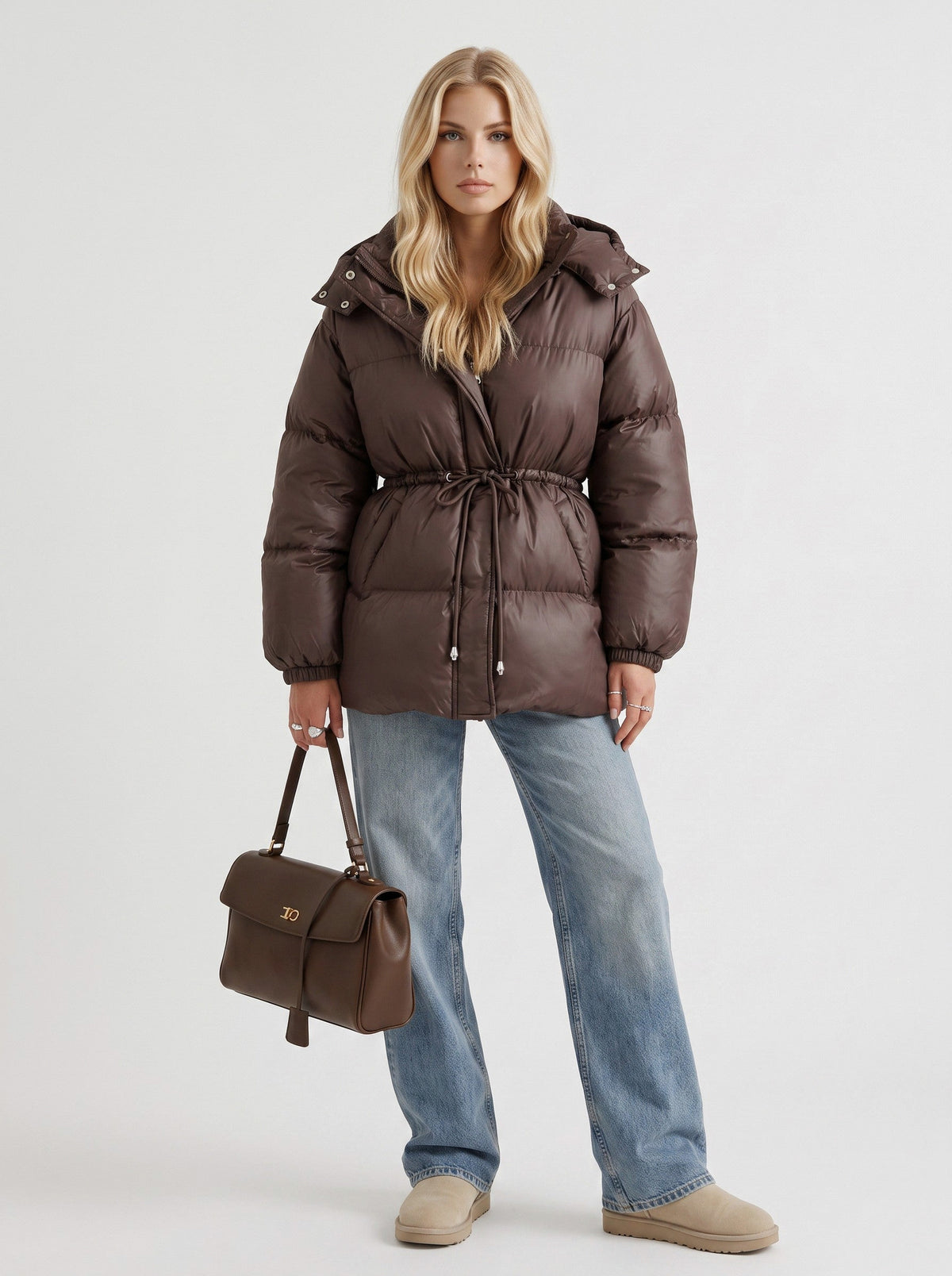 Hooded Long Sleeve Drawstring Puffer Jacket