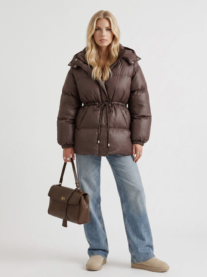 Hooded Long Sleeve Drawstring Puffer Jacket