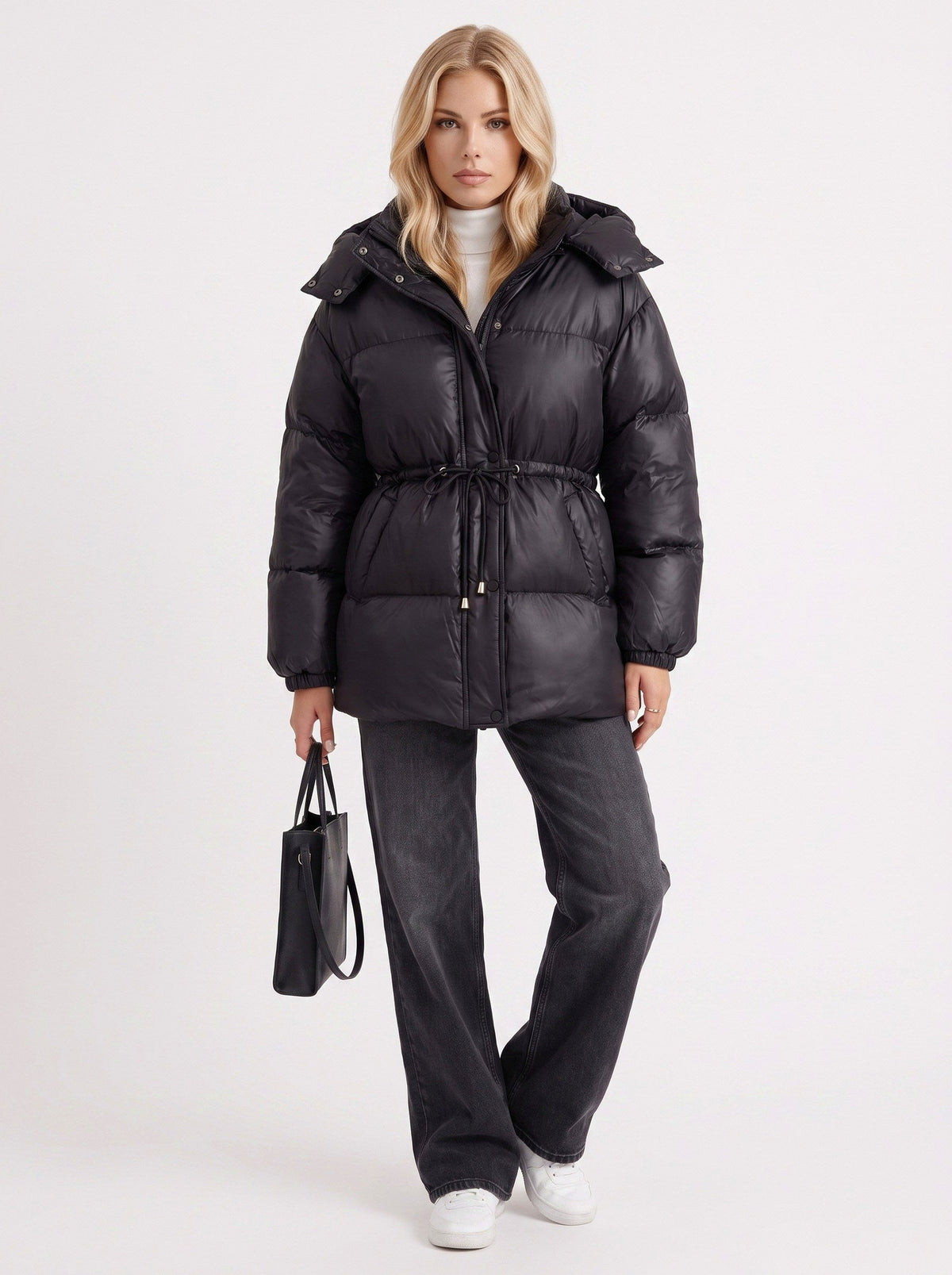 Hooded Long Sleeve Drawstring Puffer Jacket