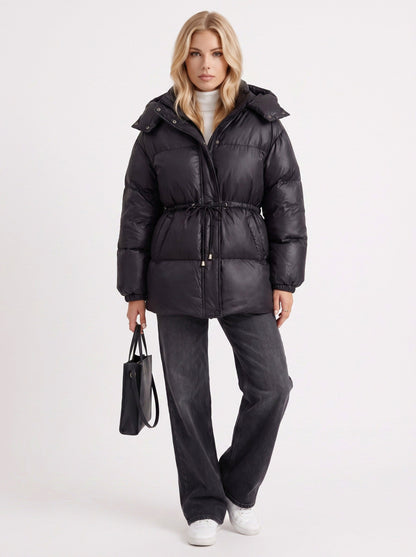 Hooded Long Sleeve Drawstring Puffer Jacket