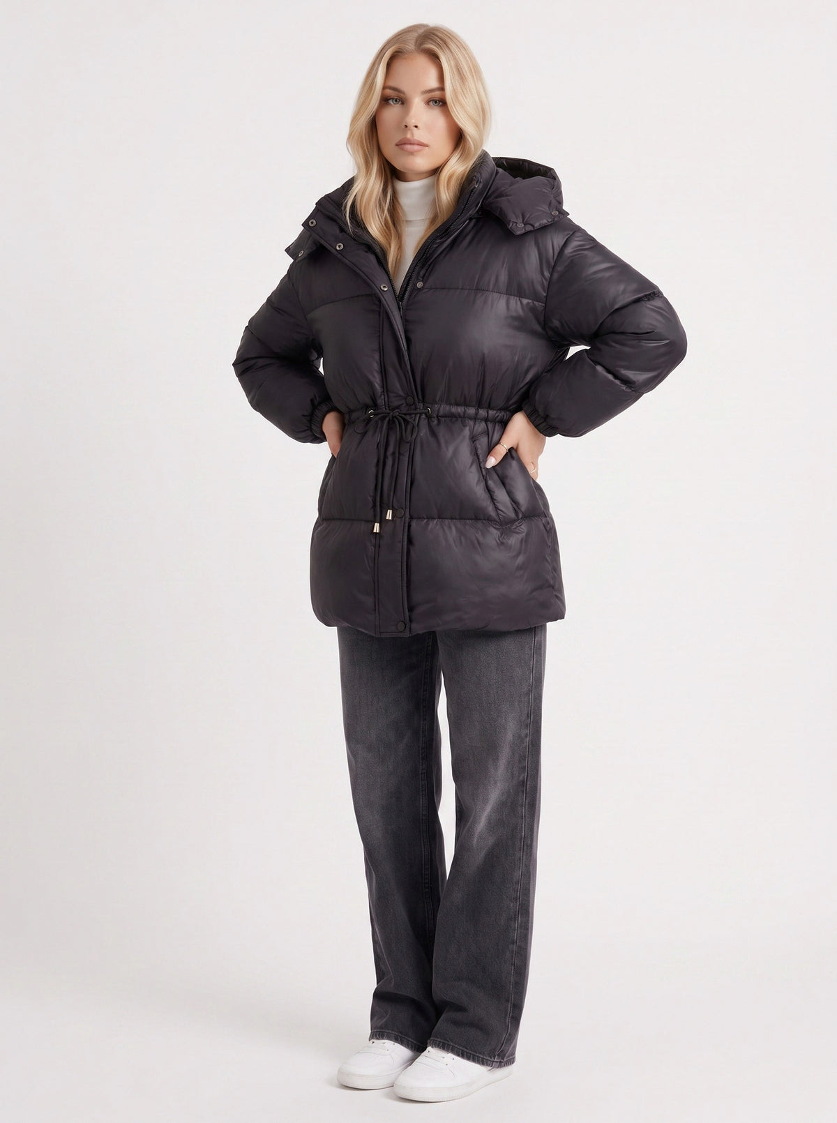 Hooded Long Sleeve Drawstring Puffer Jacket