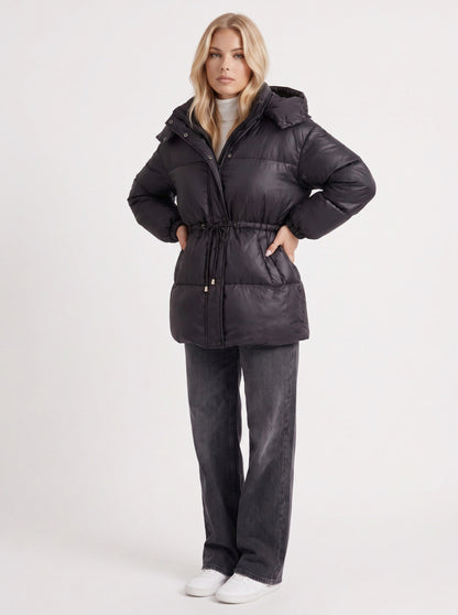 Hooded Long Sleeve Drawstring Puffer Jacket