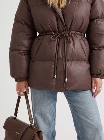 Hooded Long Sleeve Drawstring Puffer Jacket